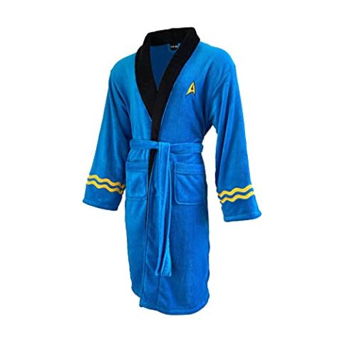 Spock Star Trek Bathrobe Dressing Night Gown Mens Robe Official Merch Blue (New)