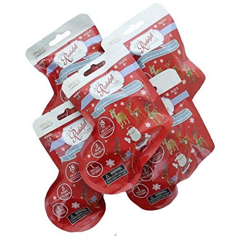 TEAM Rudolph REIN2 Rudolph Nosed Reindeer Mini Figure – Series 1.5-5 Pack foil Bags, Red (New)